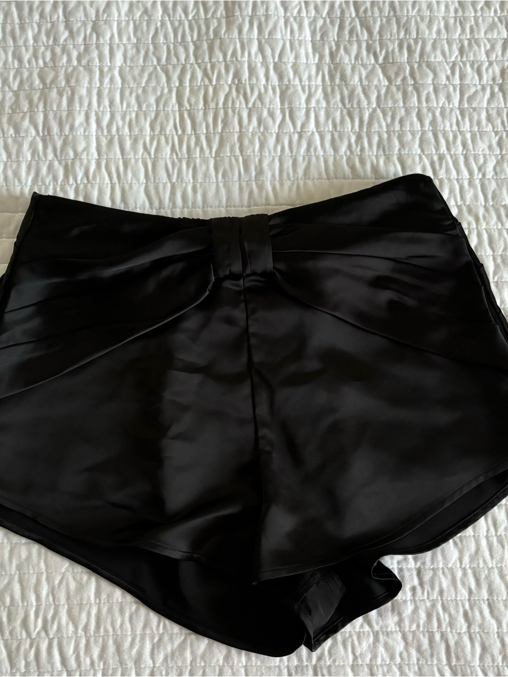 Jonathan Simkhai Black Satin High-Waist Bow Front Shorts